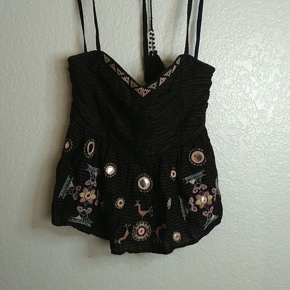 Free People Sweet Safari Halter Top Neon Peplum Sweetheart Striped OB812076 sz S - Picture 4 of 8